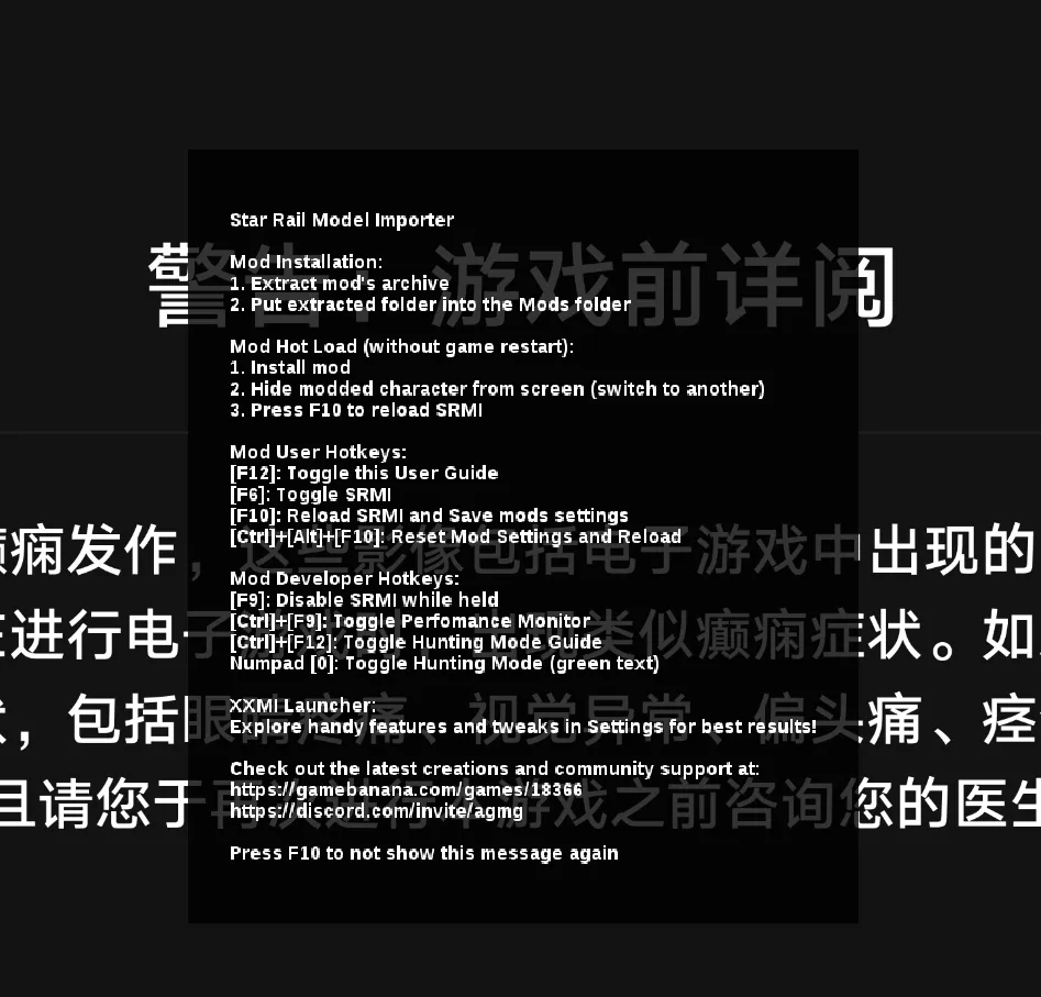 游戏启动时显示的 mod 加载信息